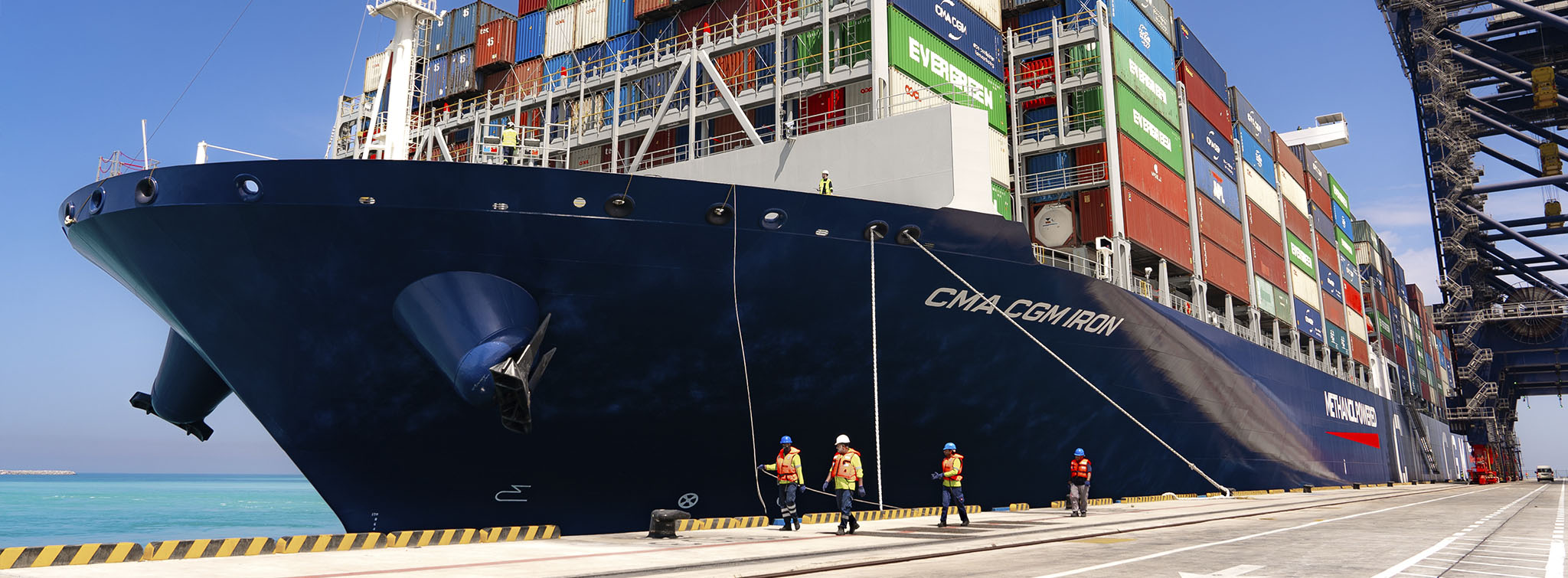 The CMA CGM Iron, the first dual-fuel methanol vessel sailing to Abu Dhabi, makes historic call at CMA Terminals Khalifa Port